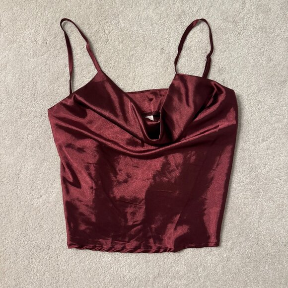Maroon Satin Cowl Neck Top - Picture 1 of 1